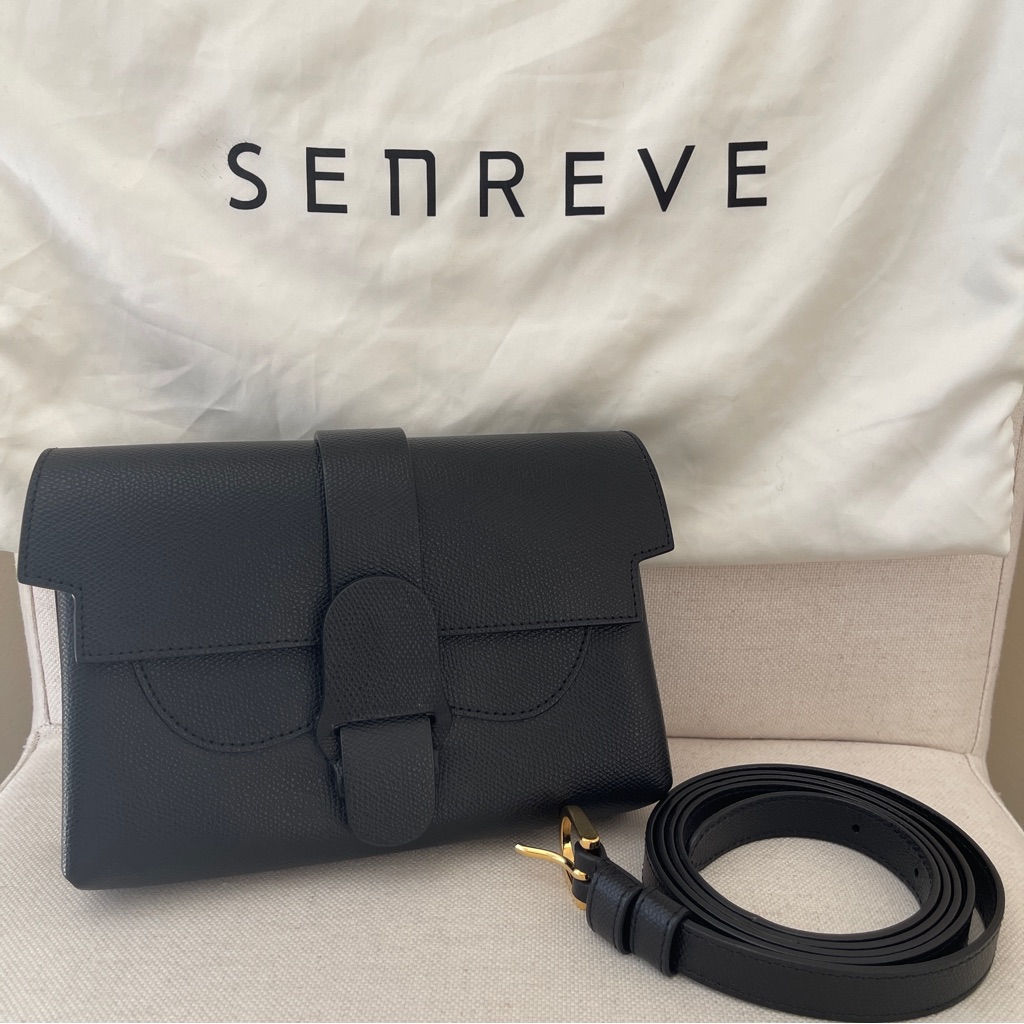 Senreve Aria Belt Bag In Pebbled Black Leather With Gold Hardware